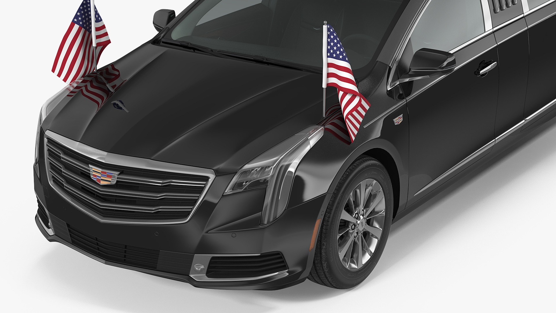 3D Cadillac SS 70 Stretch Limousine with American Flag Rigged model