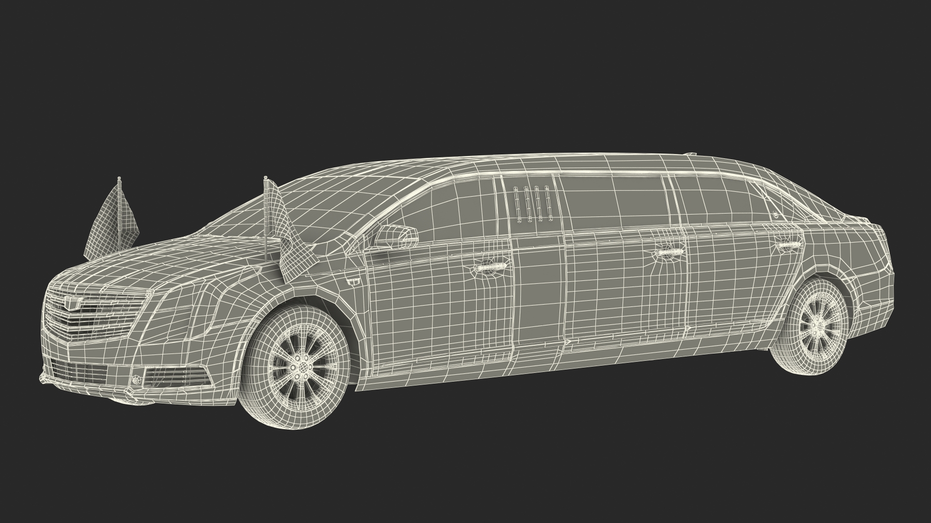 3D Cadillac SS 70 Stretch Limousine with American Flag Rigged model