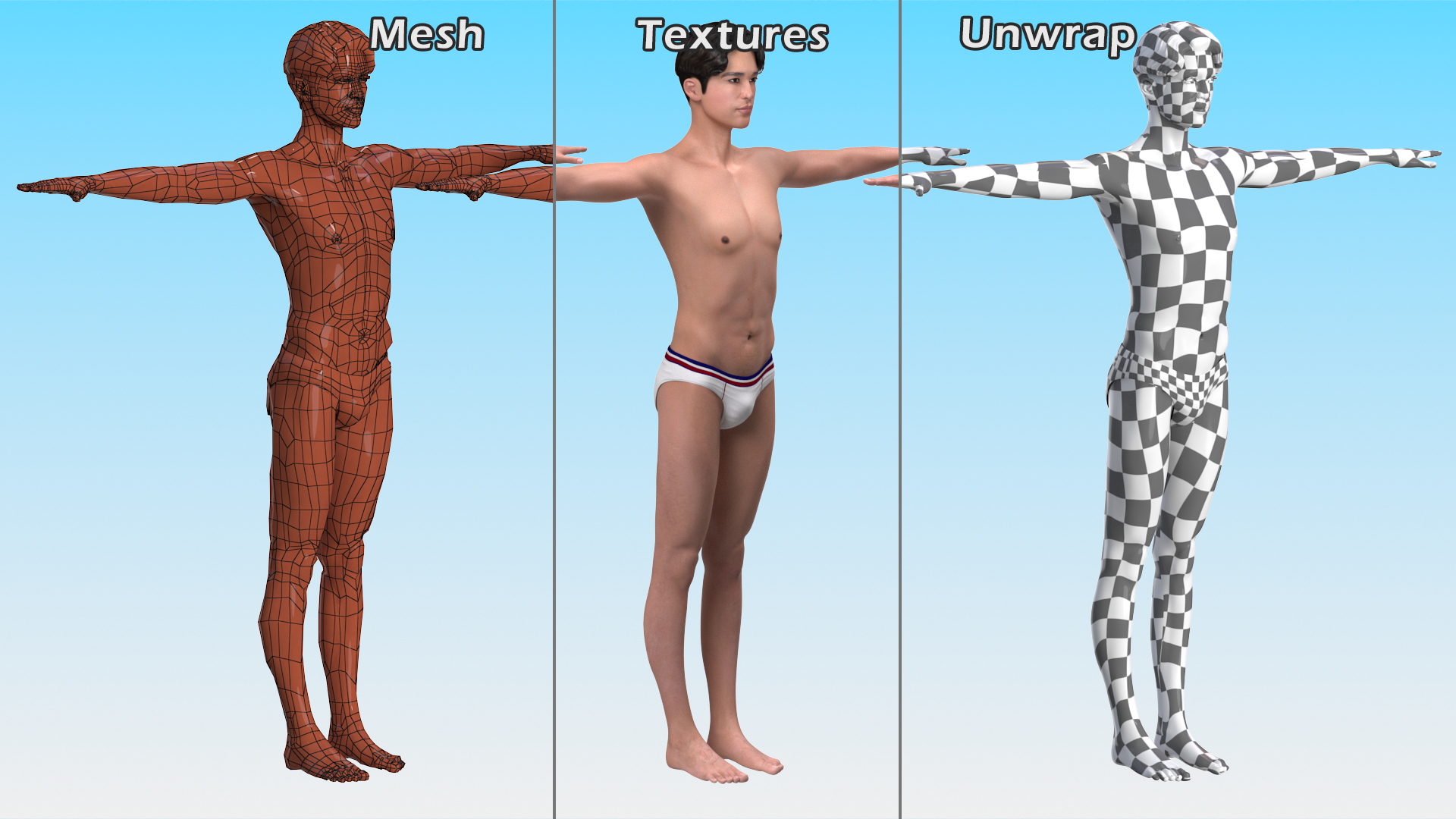 3D Chinese Man Underwear Rigged model