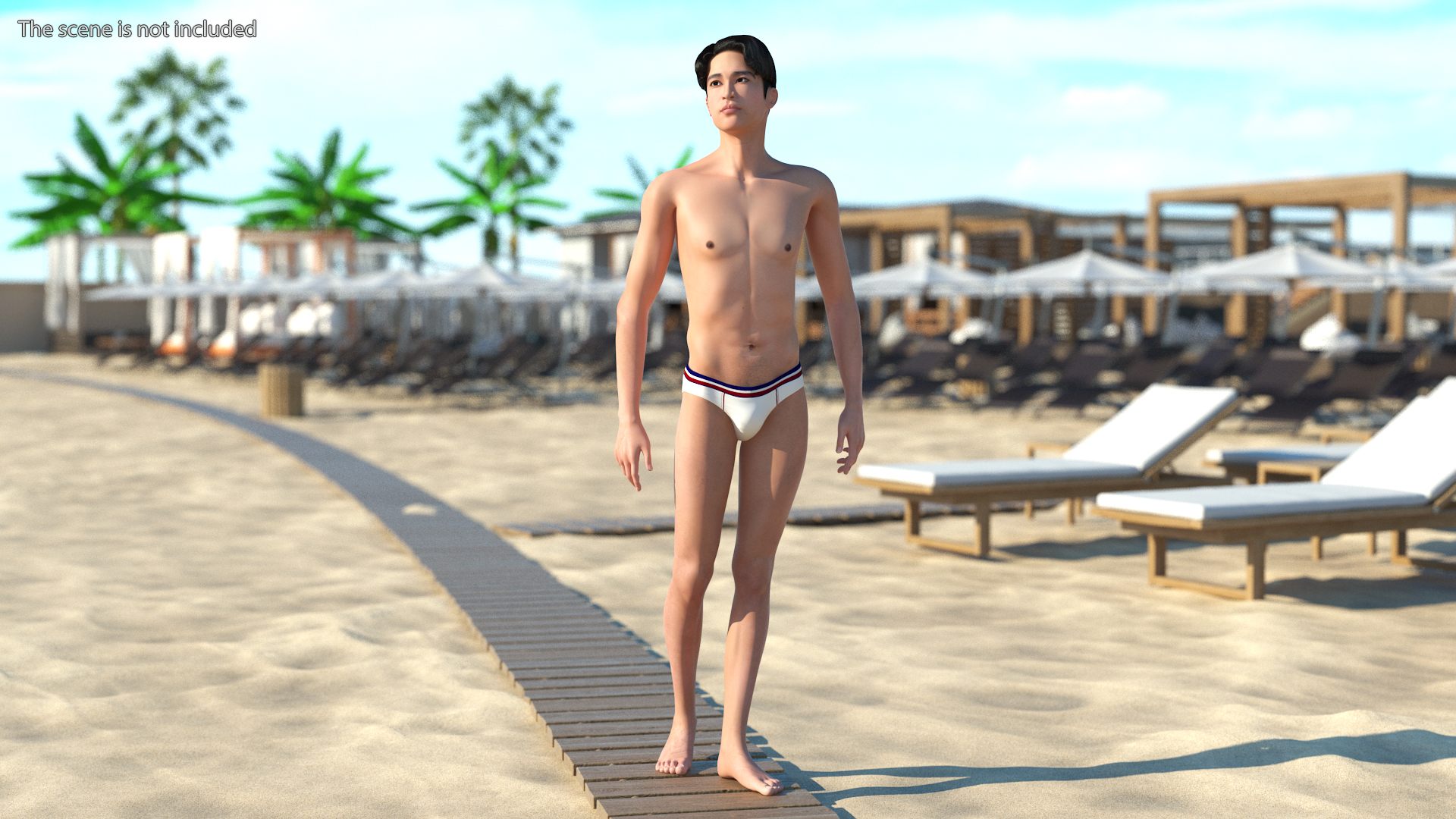 3D Chinese Man Underwear Rigged model