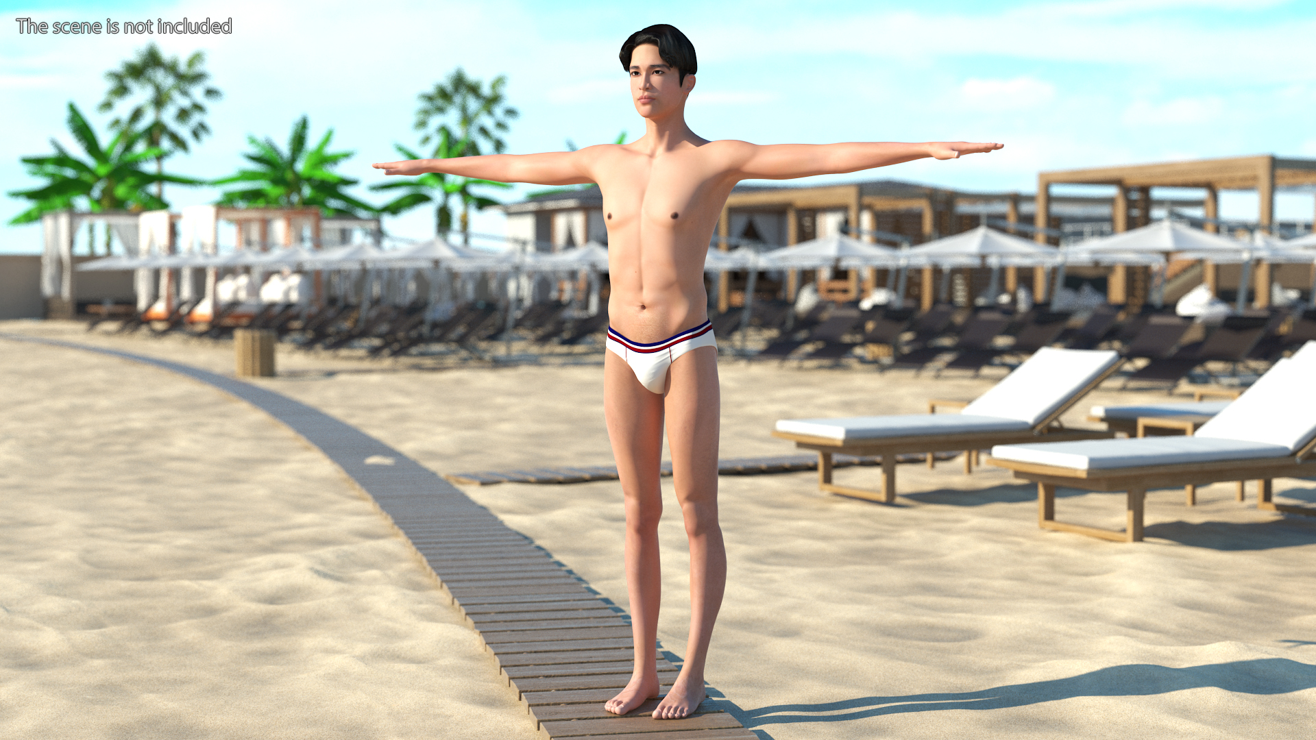 3D Chinese Man Underwear Rigged model