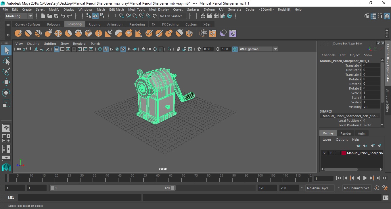 3D Manual Pencil Sharpener model