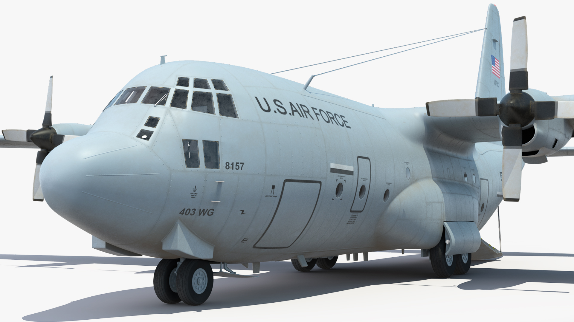 US Military Transport Aircraft Lockheed C 130 Hercules with Cargo Rigged 3D