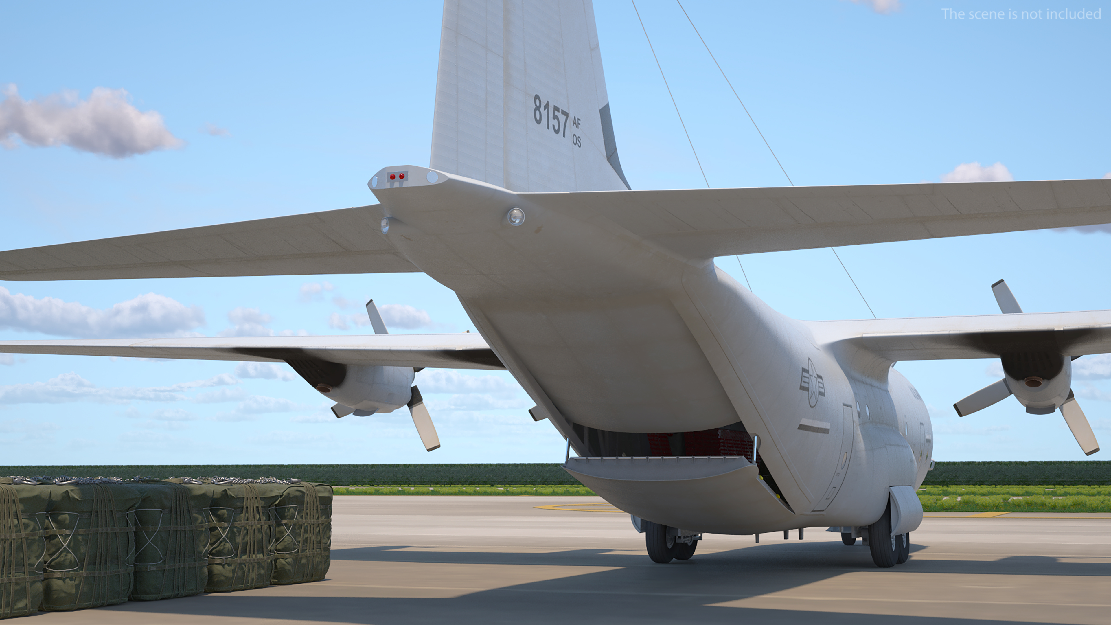 US Military Transport Aircraft Lockheed C 130 Hercules with Cargo Rigged 3D