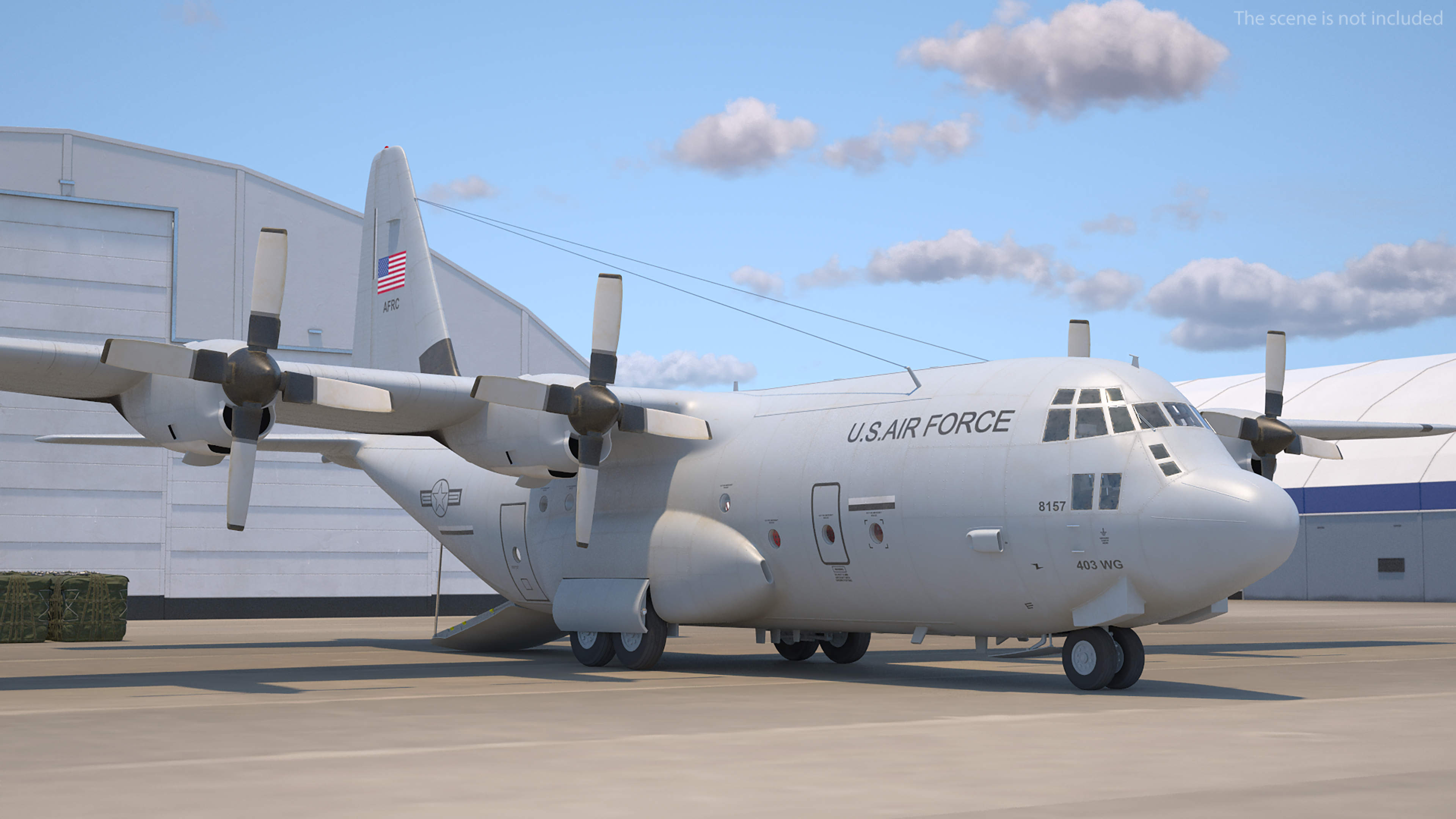US Military Transport Aircraft Lockheed C 130 Hercules with Cargo Rigged 3D