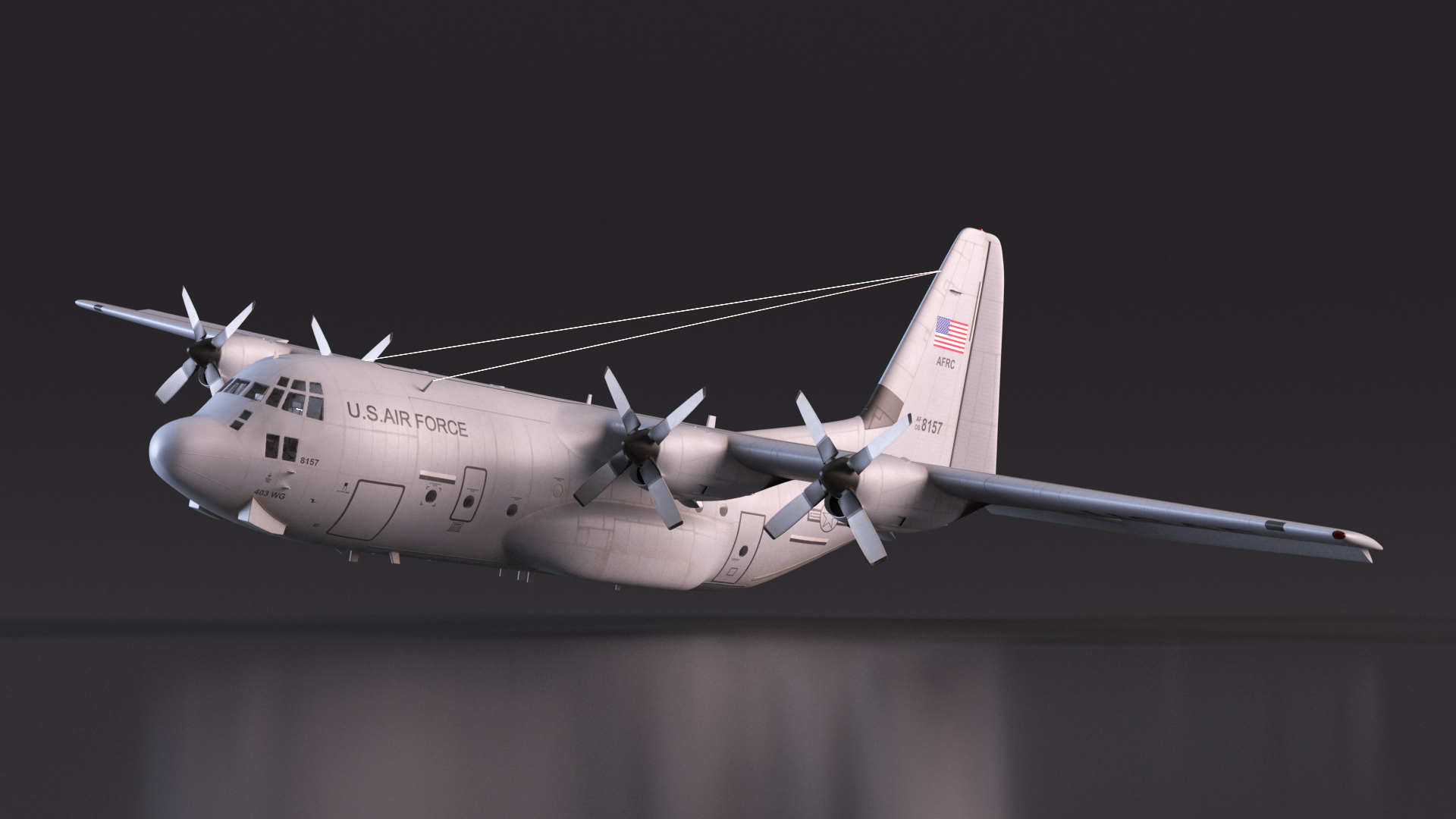 US Military Transport Aircraft Lockheed C 130 Hercules with Cargo Rigged 3D