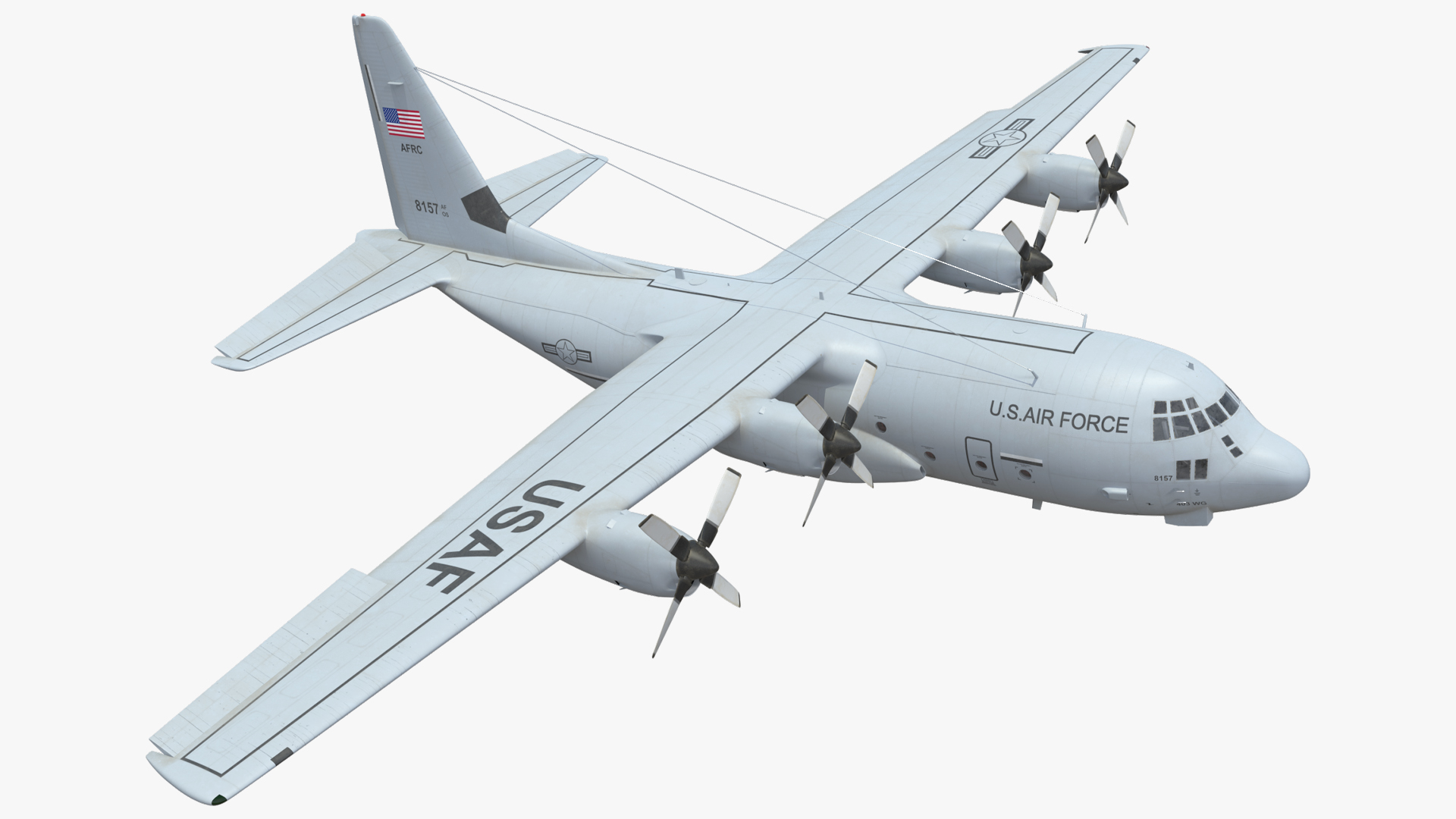 US Military Transport Aircraft Lockheed C 130 Hercules with Cargo Rigged 3D