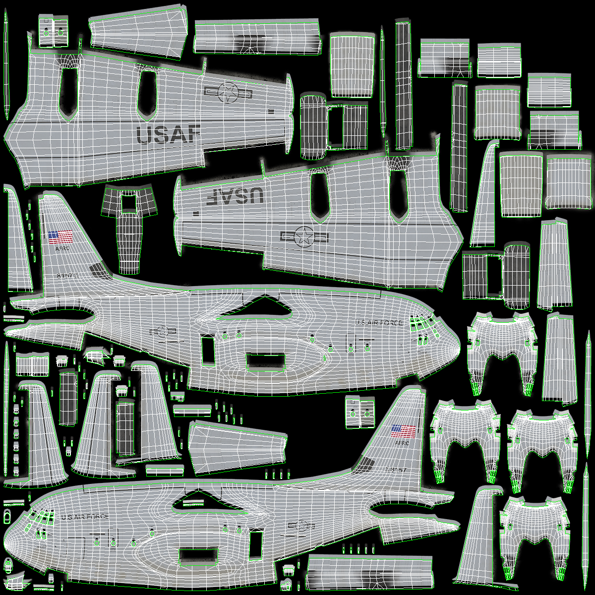 US Military Transport Aircraft Lockheed C 130 Hercules with Cargo Rigged 3D