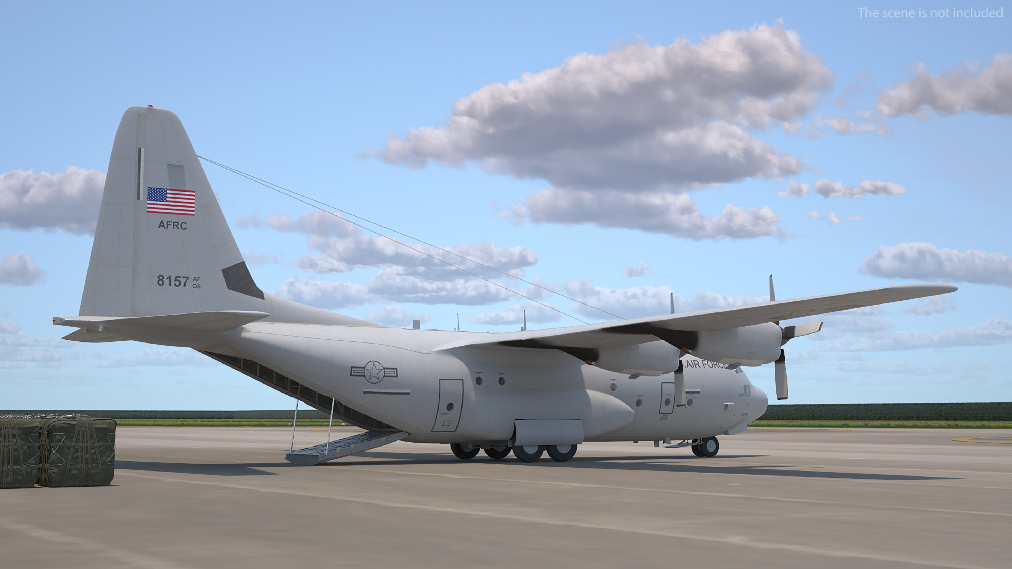 US Military Transport Aircraft Lockheed C 130 Hercules with Cargo Rigged 3D