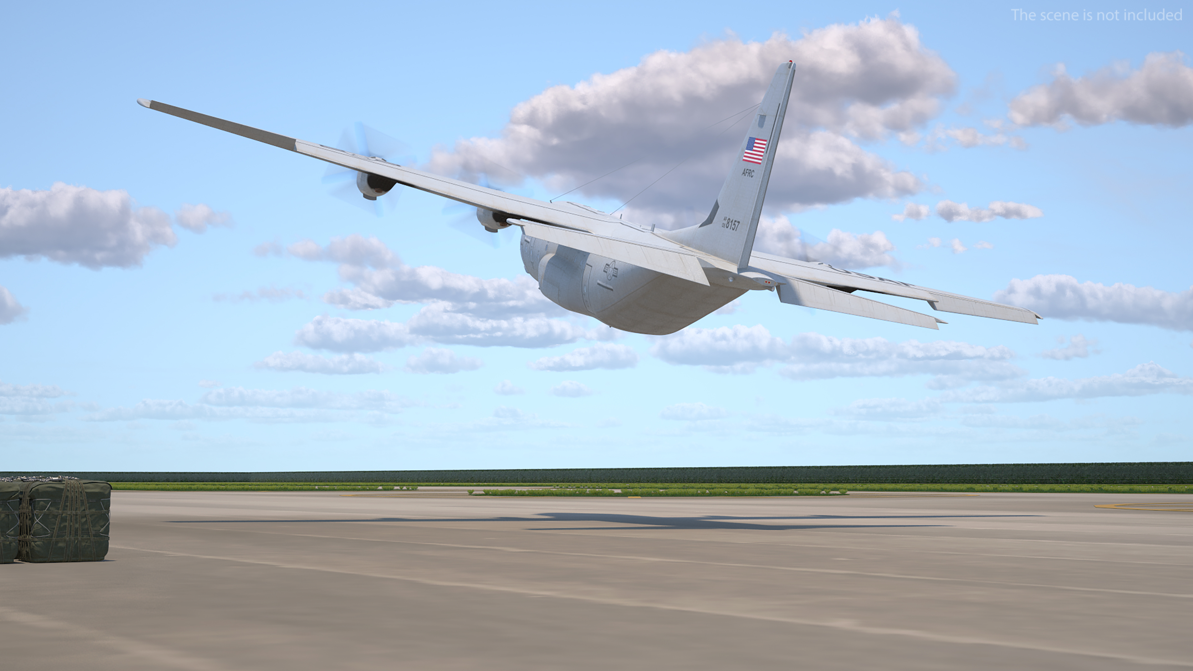 US Military Transport Aircraft Lockheed C 130 Hercules with Cargo Rigged 3D