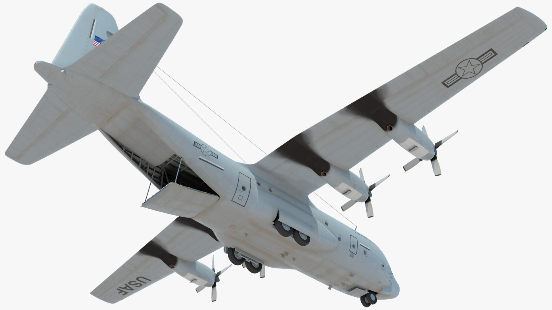 US Military Transport Aircraft Lockheed C 130 Hercules with Cargo Rigged 3D