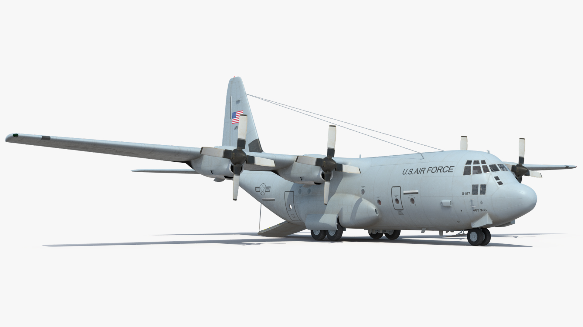 US Military Transport Aircraft Lockheed C 130 Hercules with Cargo Rigged 3D