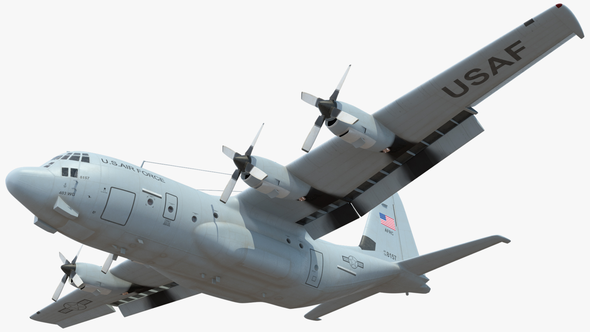 US Military Transport Aircraft Lockheed C 130 Hercules with Cargo Rigged 3D