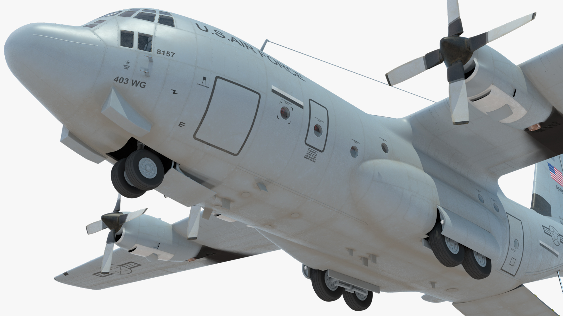 US Military Transport Aircraft Lockheed C 130 Hercules with Cargo Rigged 3D