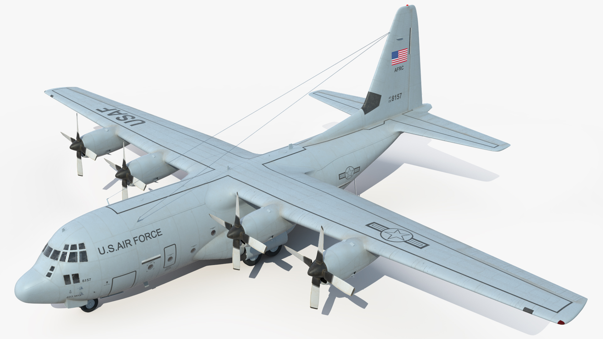 US Military Transport Aircraft Lockheed C 130 Hercules with Cargo Rigged 3D
