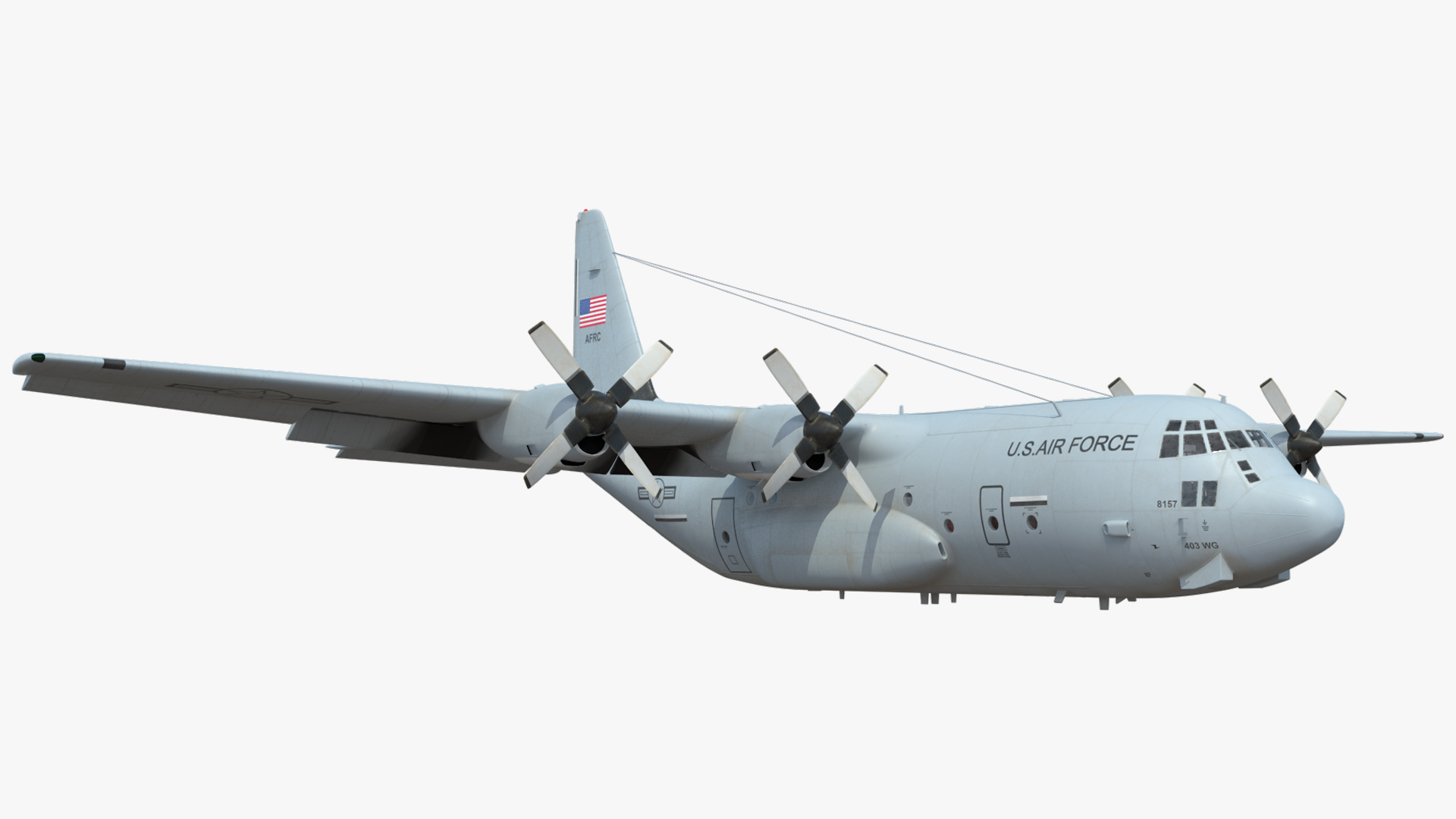 US Military Transport Aircraft Lockheed C 130 Hercules with Cargo Rigged 3D