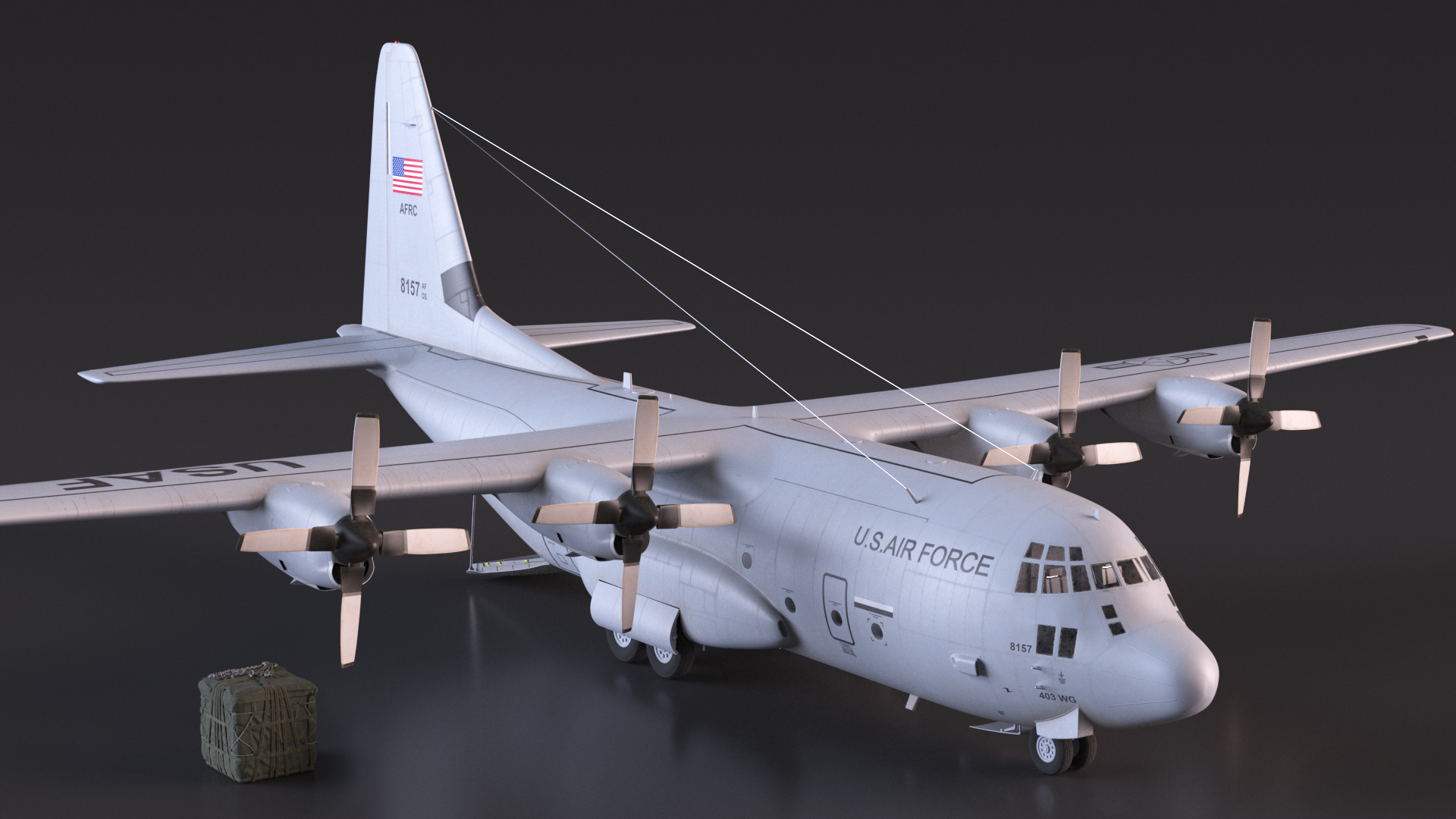 US Military Transport Aircraft Lockheed C 130 Hercules with Cargo Rigged 3D