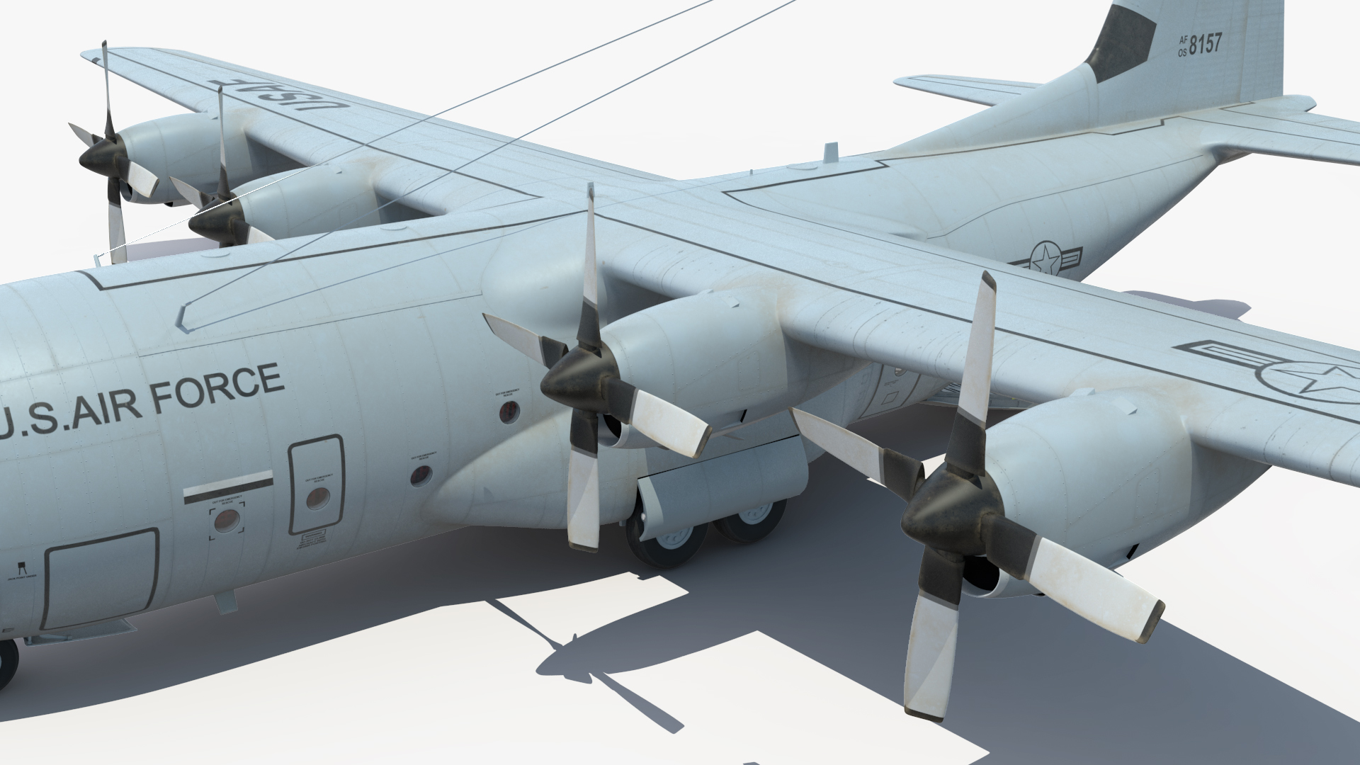 US Military Transport Aircraft Lockheed C 130 Hercules with Cargo Rigged 3D