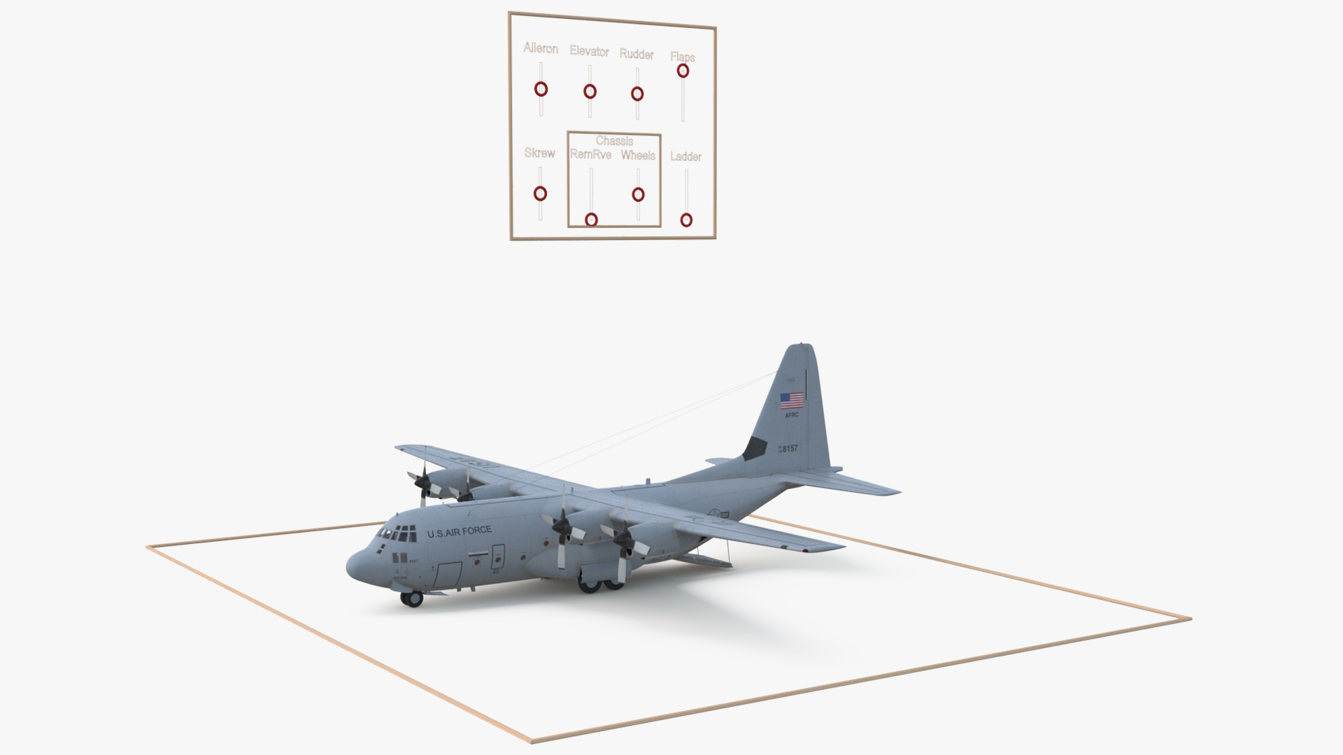 US Military Transport Aircraft Lockheed C 130 Hercules with Cargo Rigged 3D