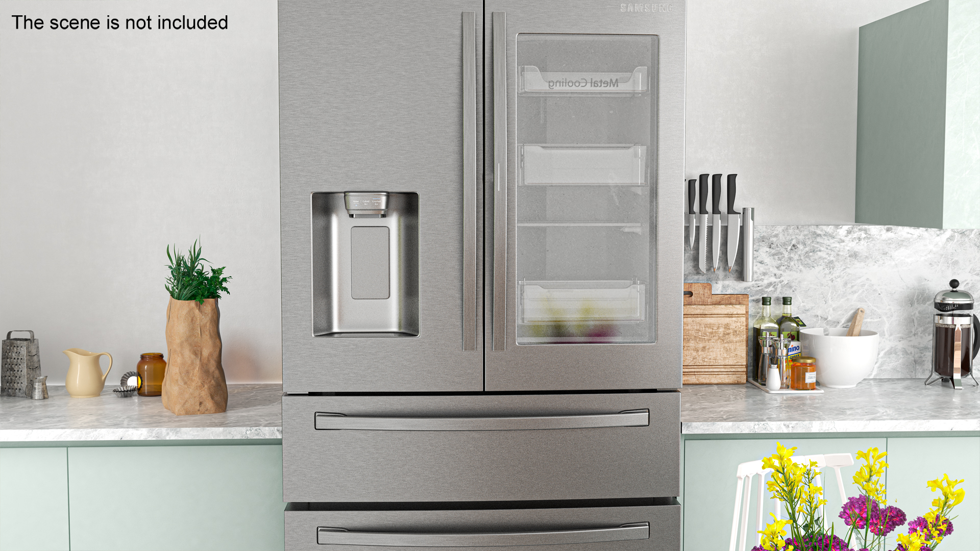 3D model Samsung 4-Door French Door Refrigerator Steel