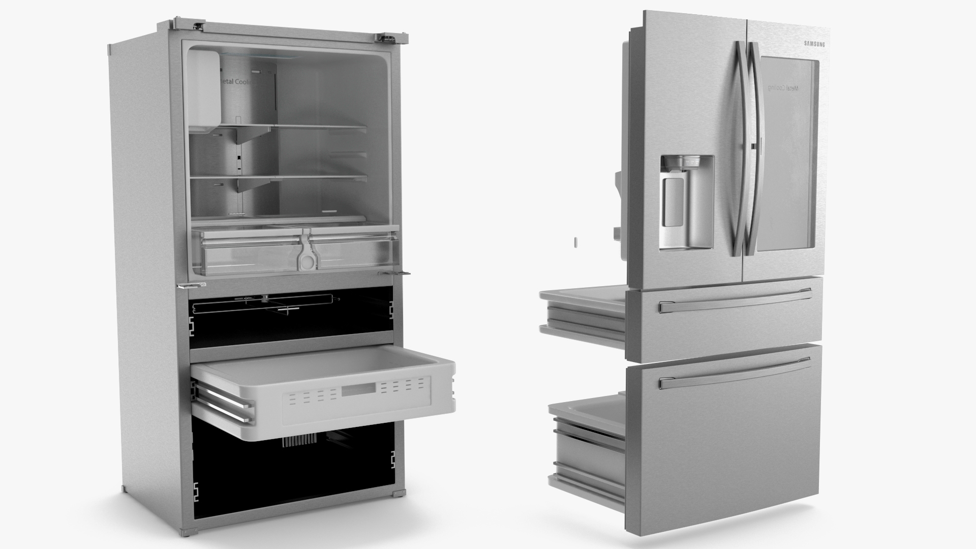 3D model Samsung 4-Door French Door Refrigerator Steel