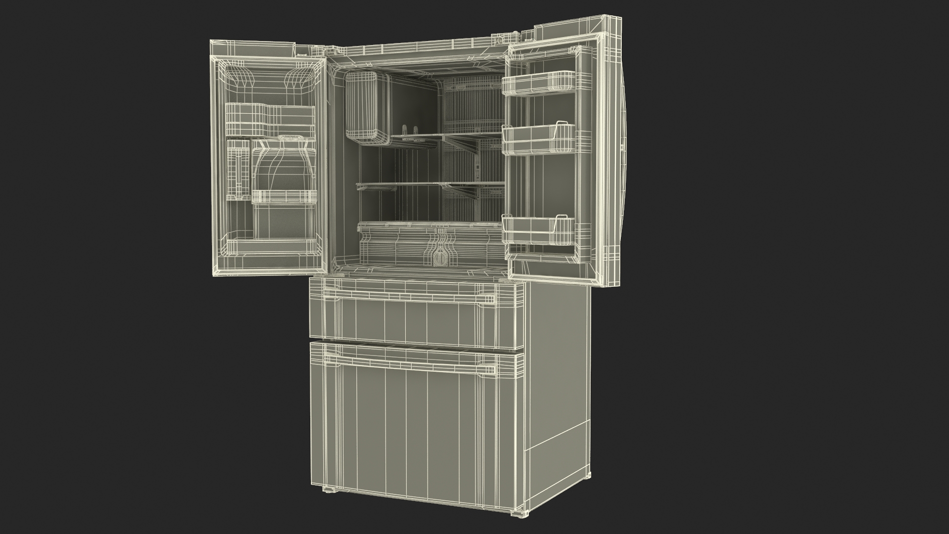 3D model Samsung 4-Door French Door Refrigerator Steel