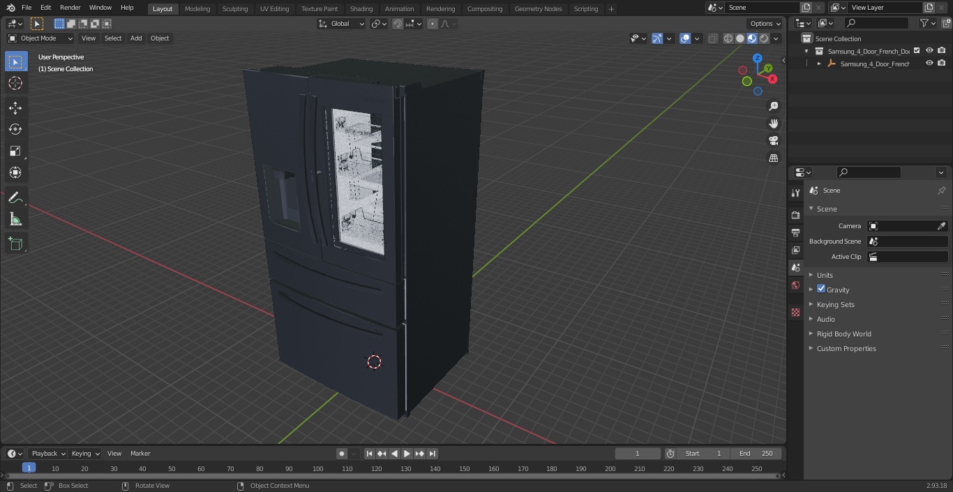 3D model Samsung 4-Door French Door Refrigerator Steel