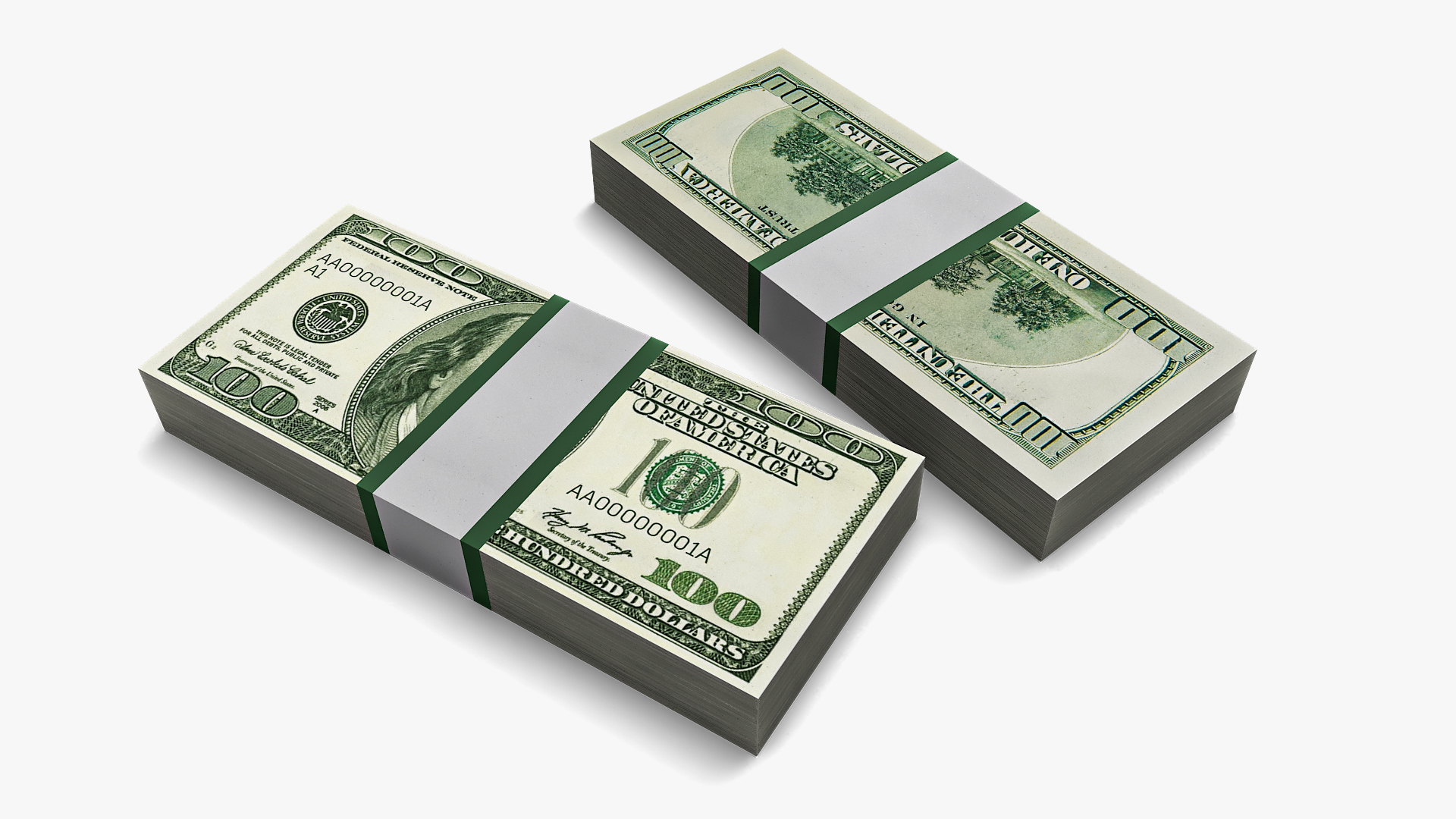 3D US Currency 100 Dollar Bills Pack model