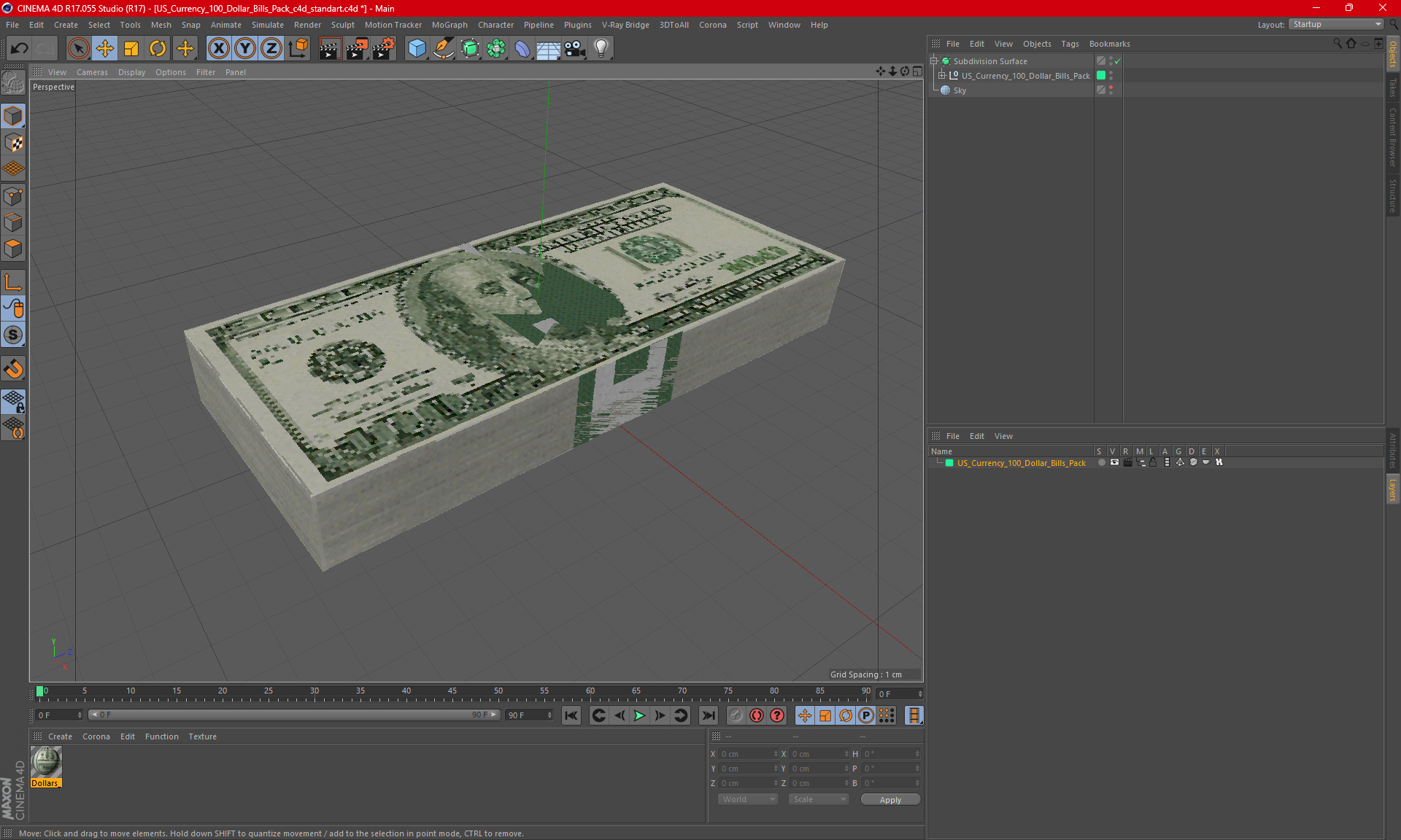 3D US Currency 100 Dollar Bills Pack model