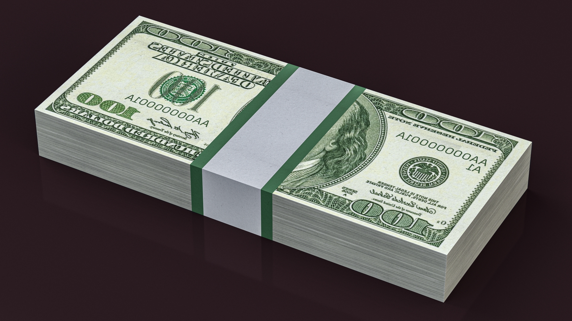 3D US Currency 100 Dollar Bills Pack model