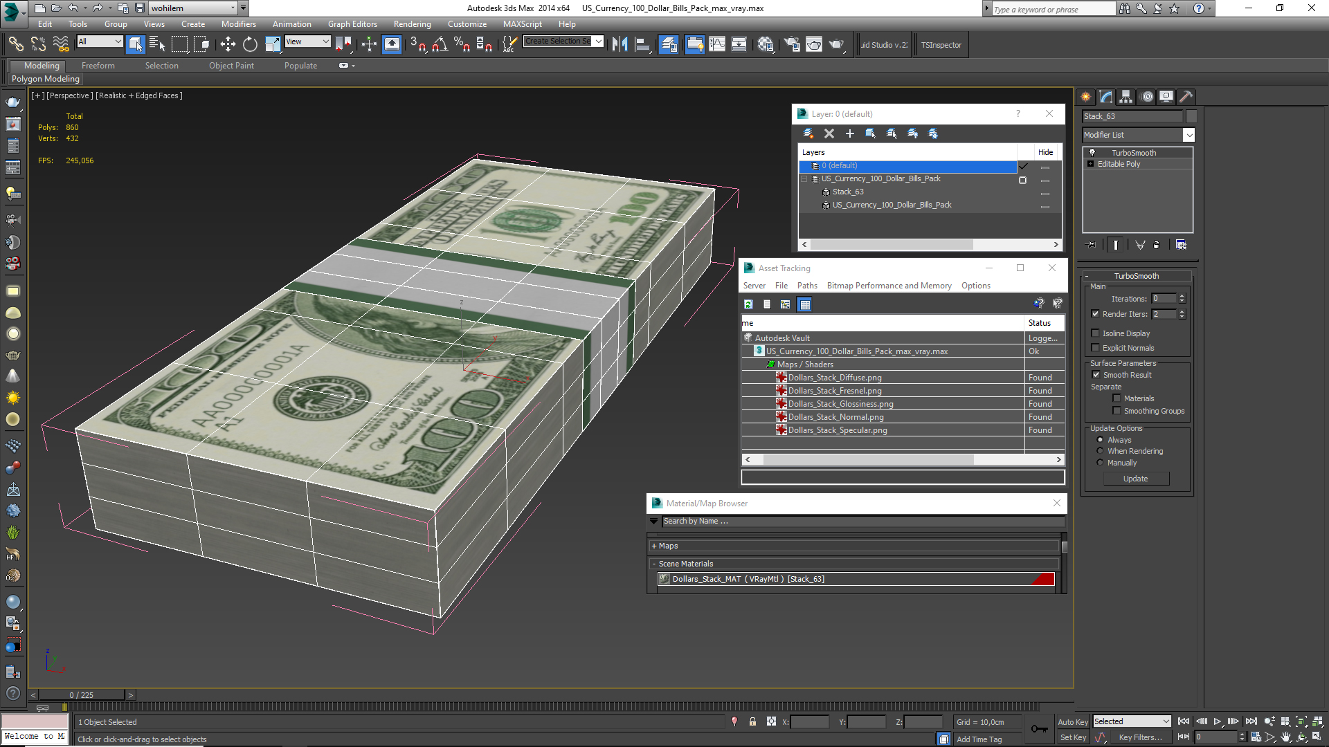 3D US Currency 100 Dollar Bills Pack model