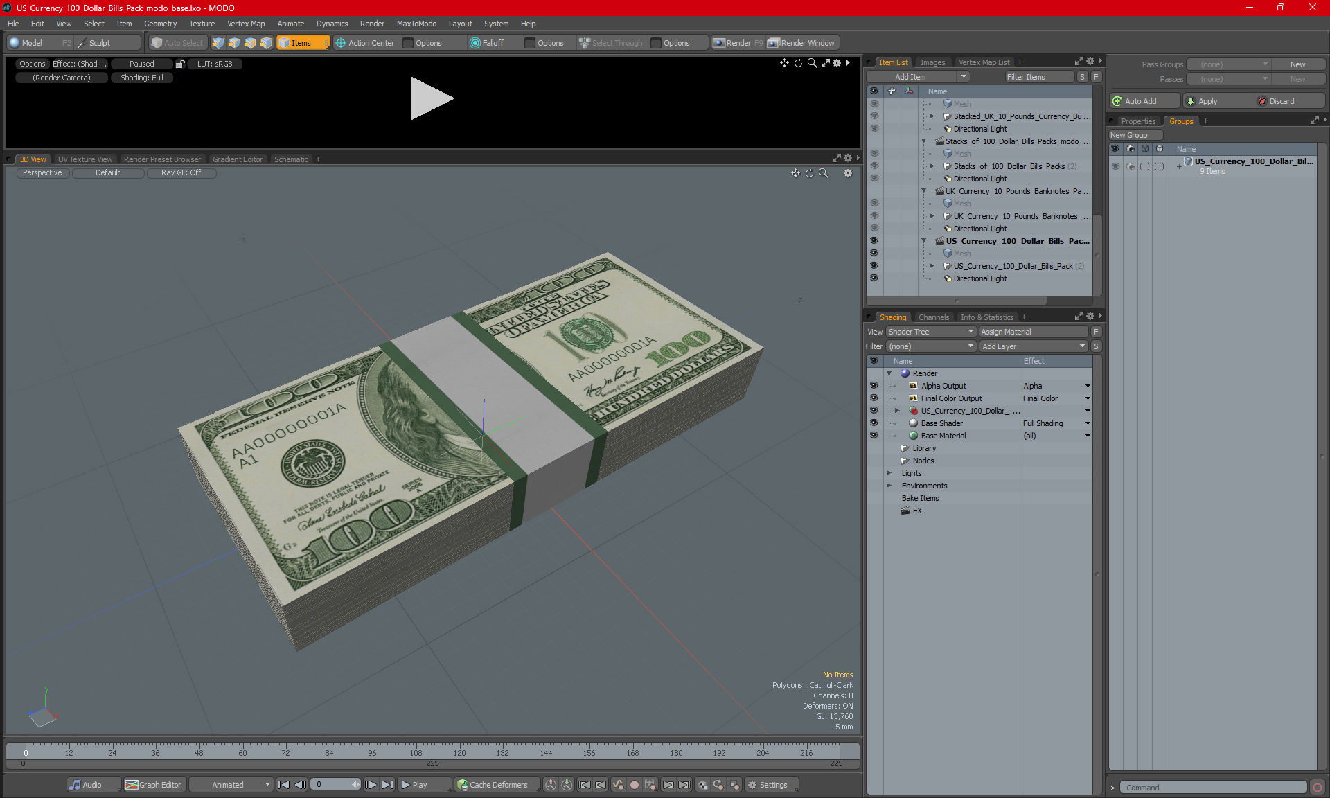 3D US Currency 100 Dollar Bills Pack model