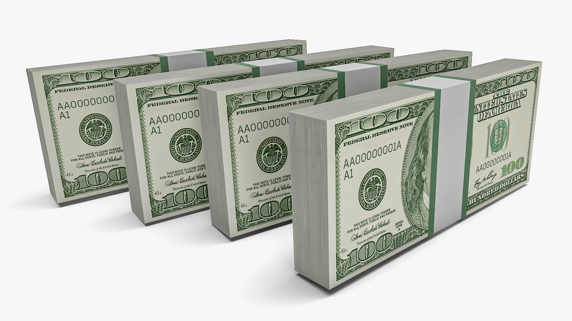 3D US Currency 100 Dollar Bills Pack model