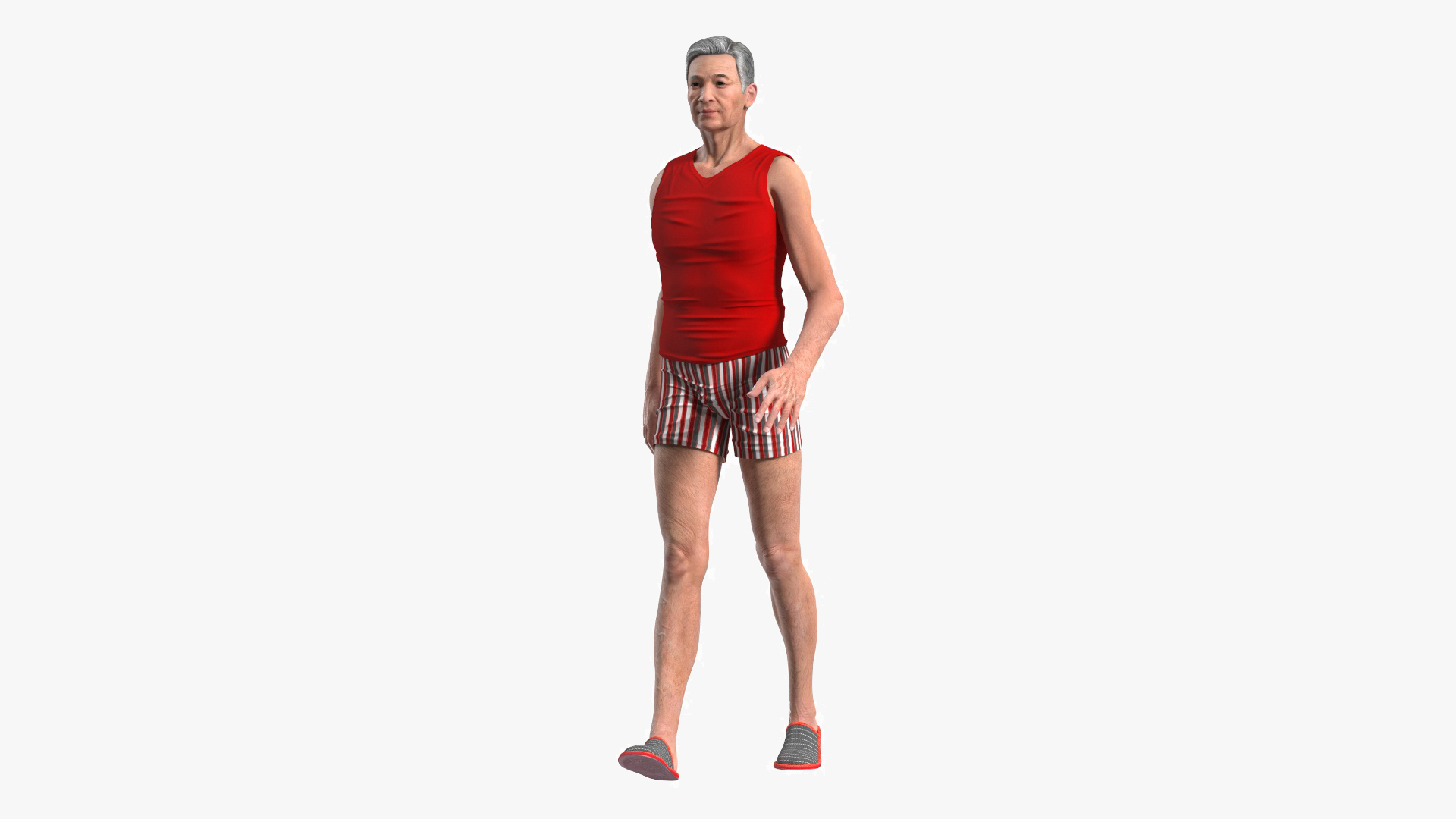 3D Chinese Elderly Man Underwear Style Rigged for Cinema 4D