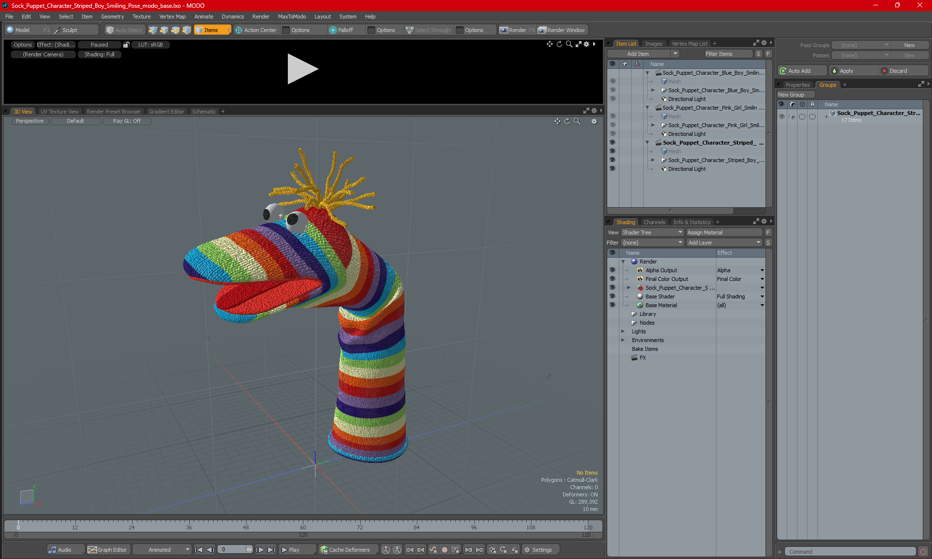 3D Sock Puppet Character Striped Boy Smiling Pose