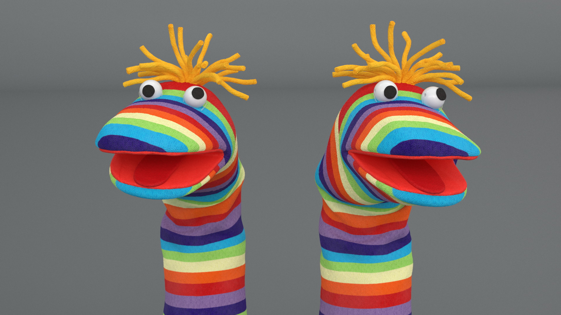 3D Sock Puppet Character Striped Boy Smiling Pose
