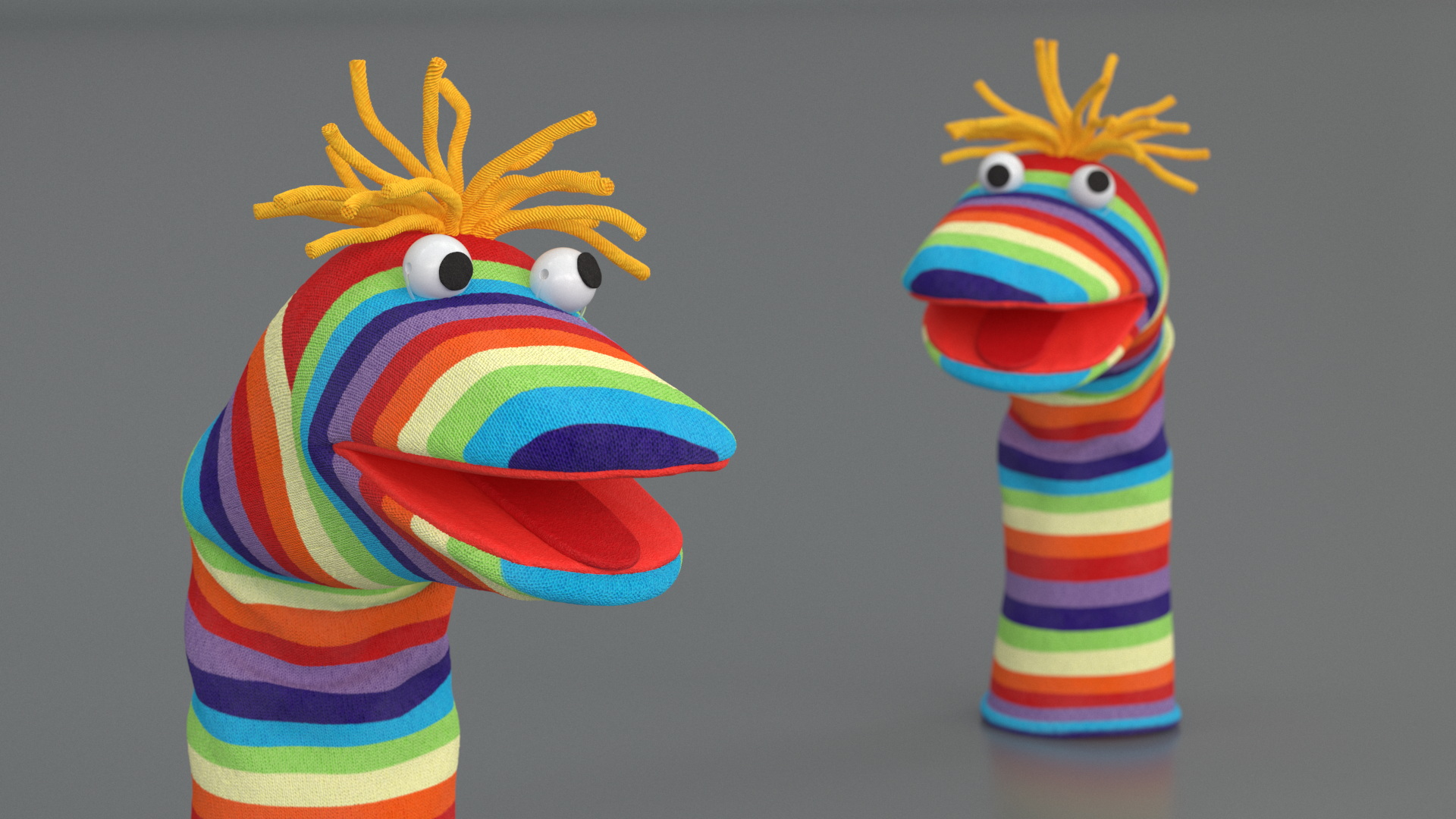 3D Sock Puppet Character Striped Boy Smiling Pose