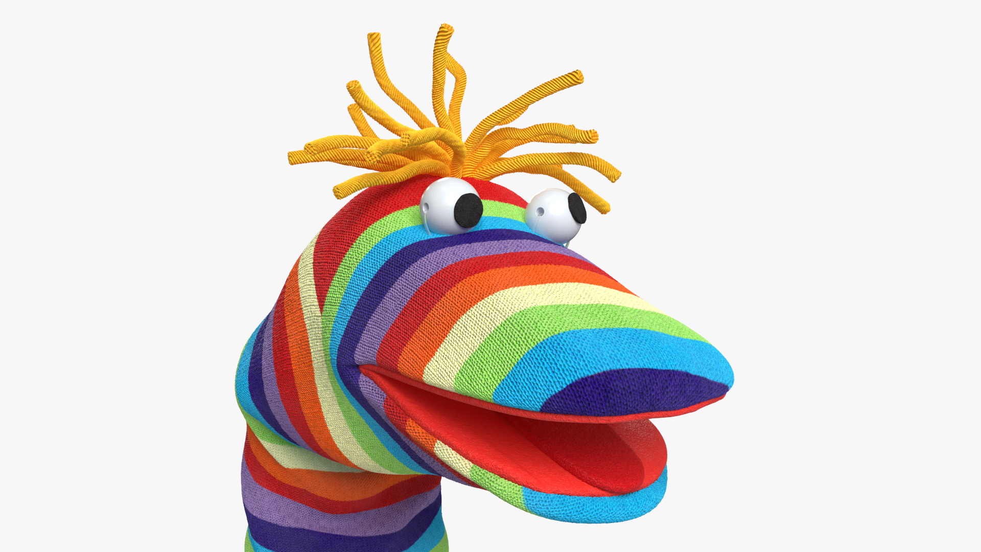 3D Sock Puppet Character Striped Boy Smiling Pose