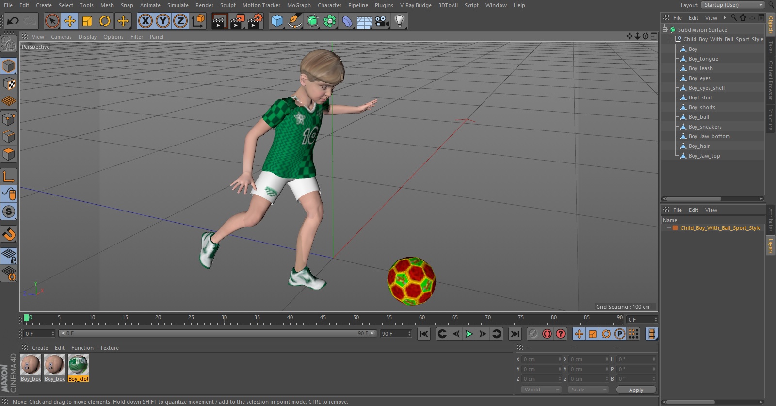 3D Child Boy With Ball Sport Style
