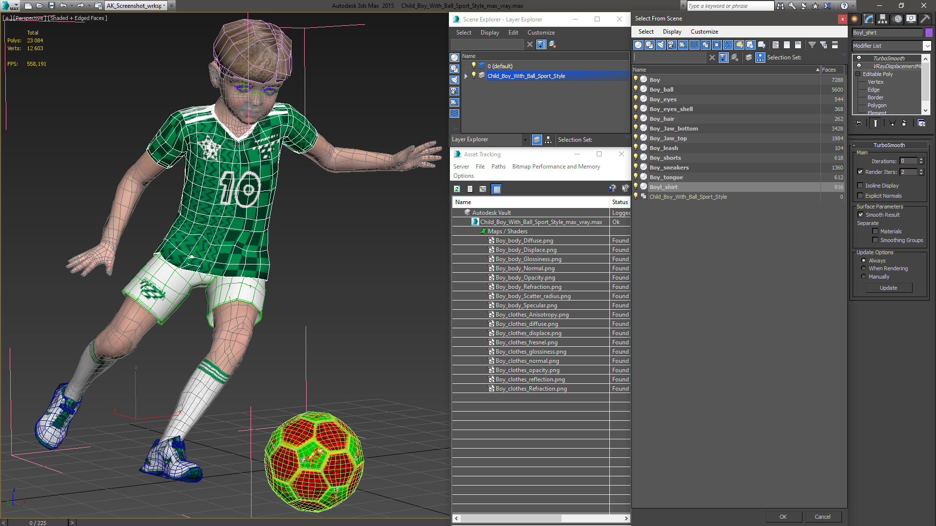 3D Child Boy With Ball Sport Style