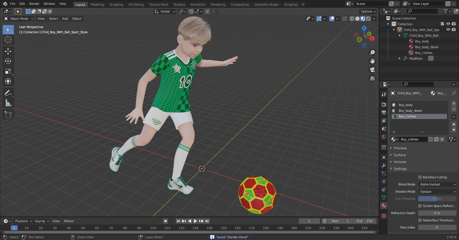 3D Child Boy With Ball Sport Style