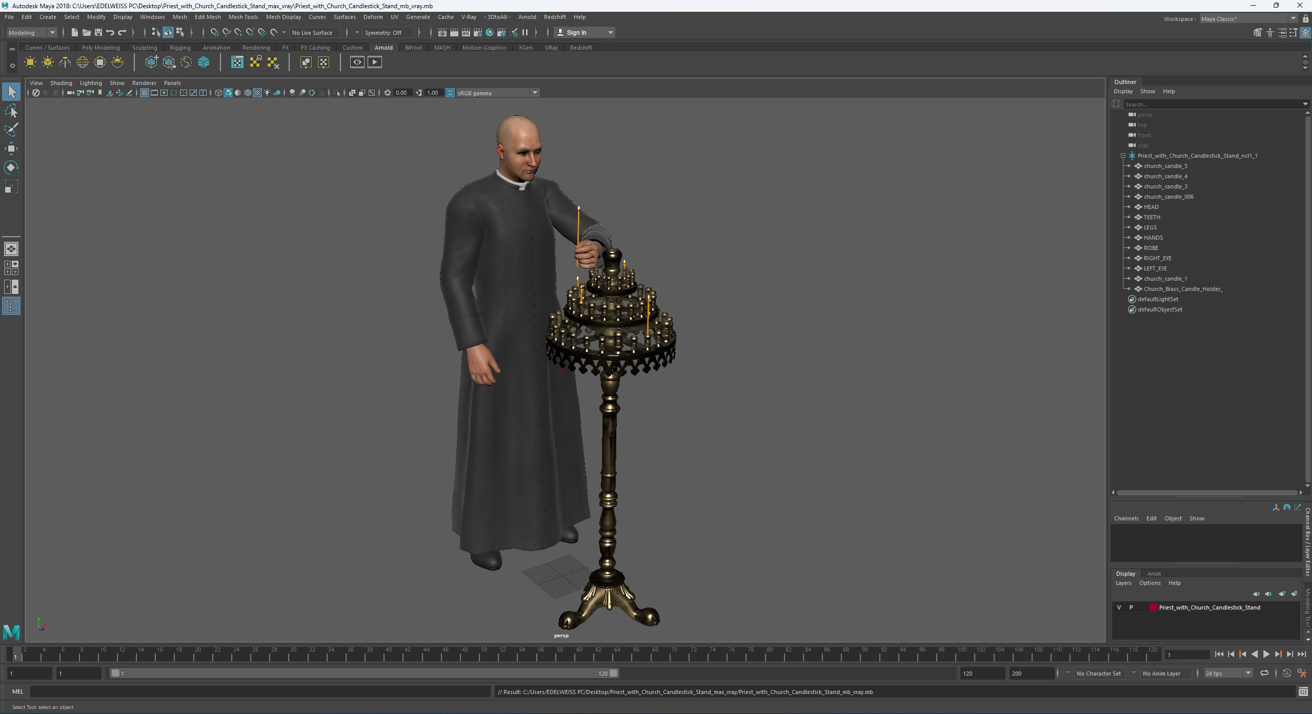 3D Priest with Church Candlestick Stand