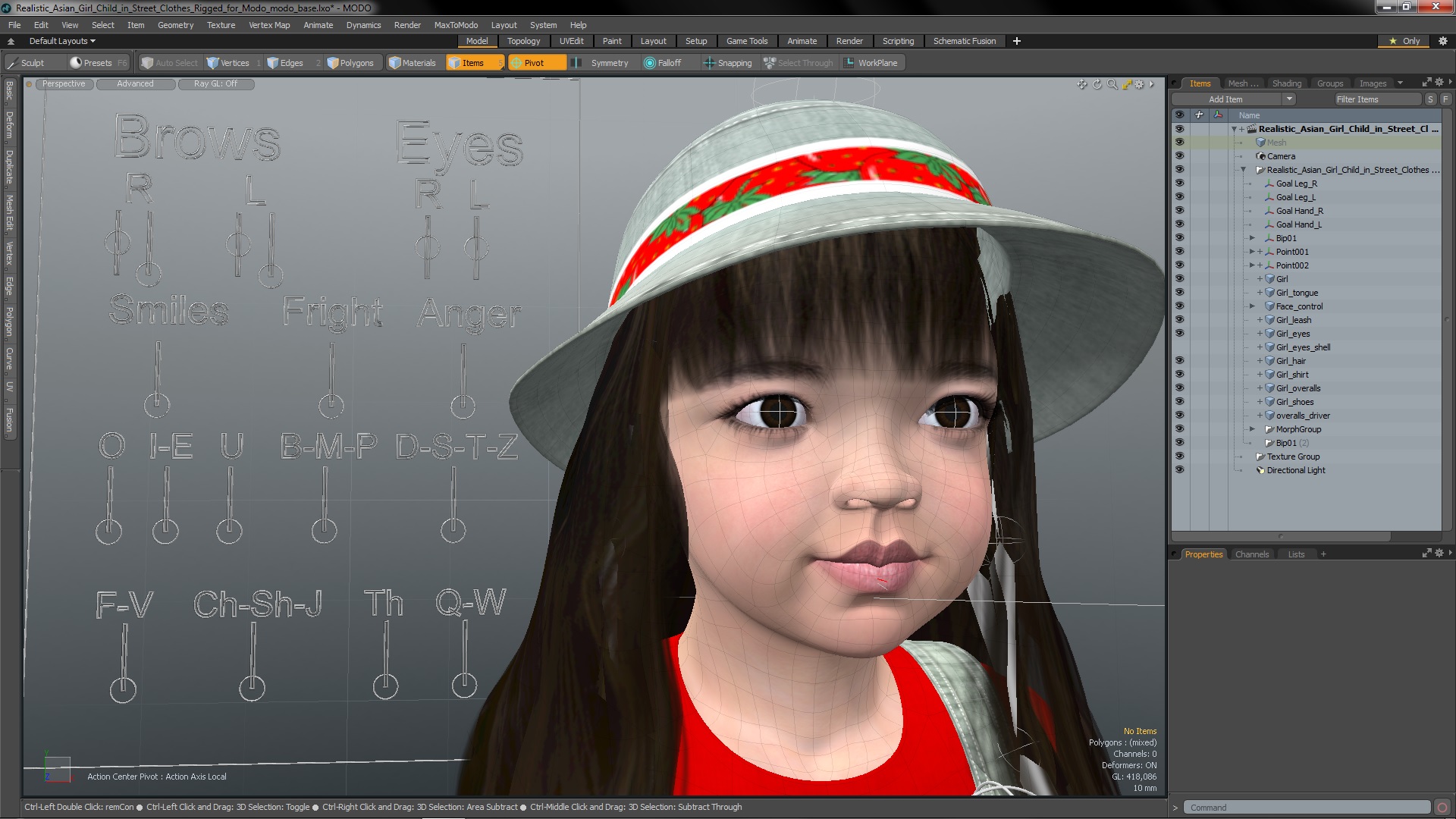 3D model Realistic Asian Girl Child in Street Clothes Rigged for Modo