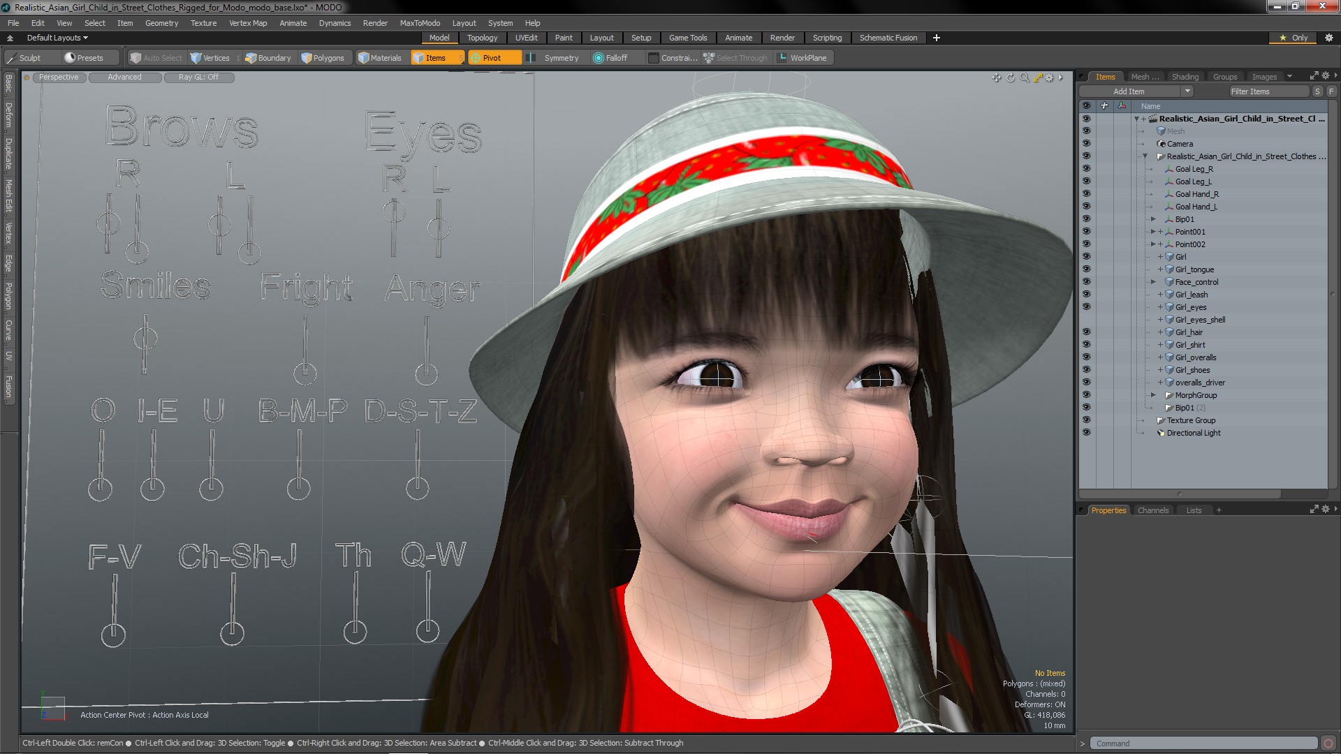 3D model Realistic Asian Girl Child in Street Clothes Rigged for Modo