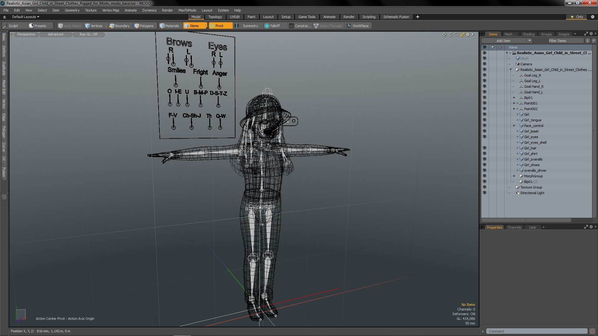 3D model Realistic Asian Girl Child in Street Clothes Rigged for Modo