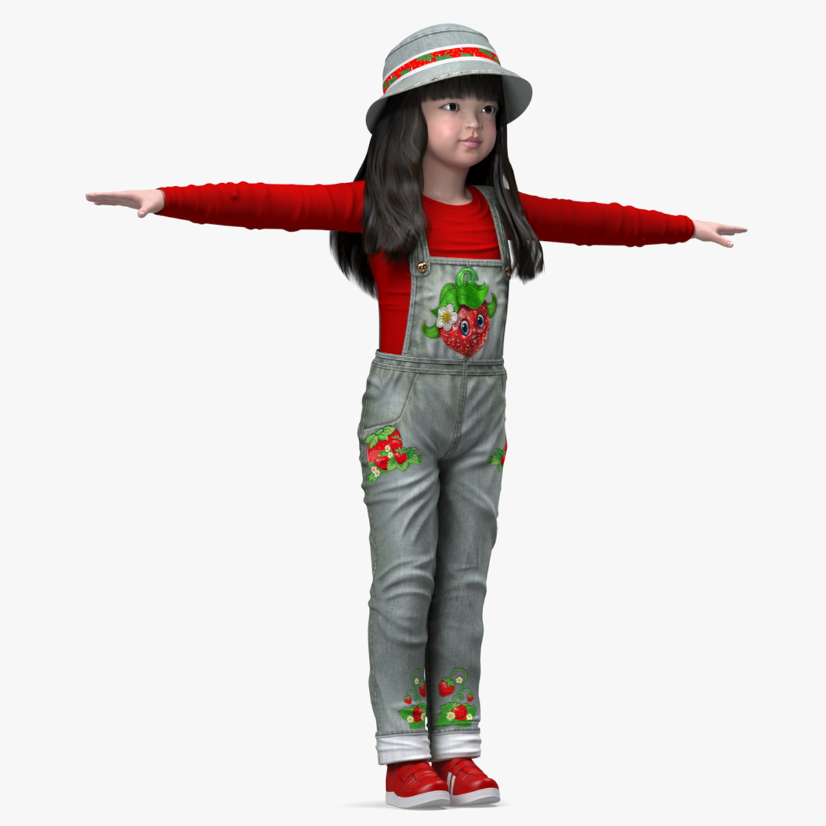 3D model Realistic Asian Girl Child in Street Clothes Rigged for Modo
