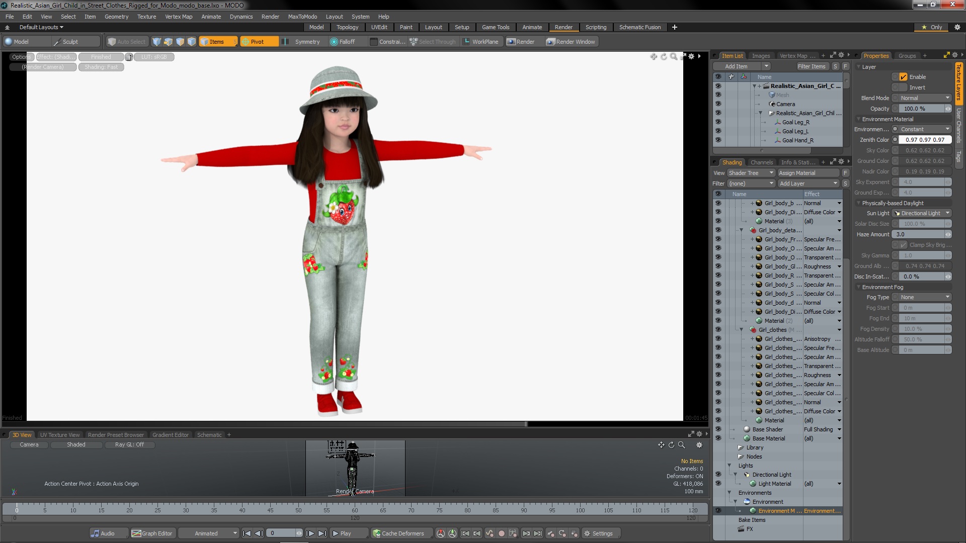 3D model Realistic Asian Girl Child in Street Clothes Rigged for Modo
