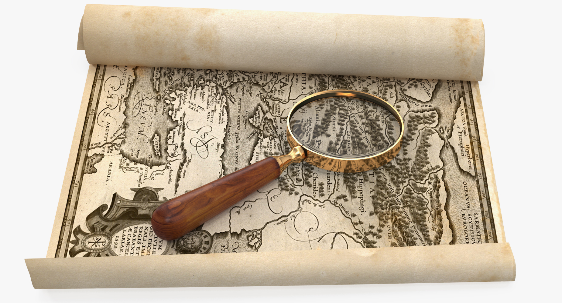 3D Retro Magnifier On Old Map