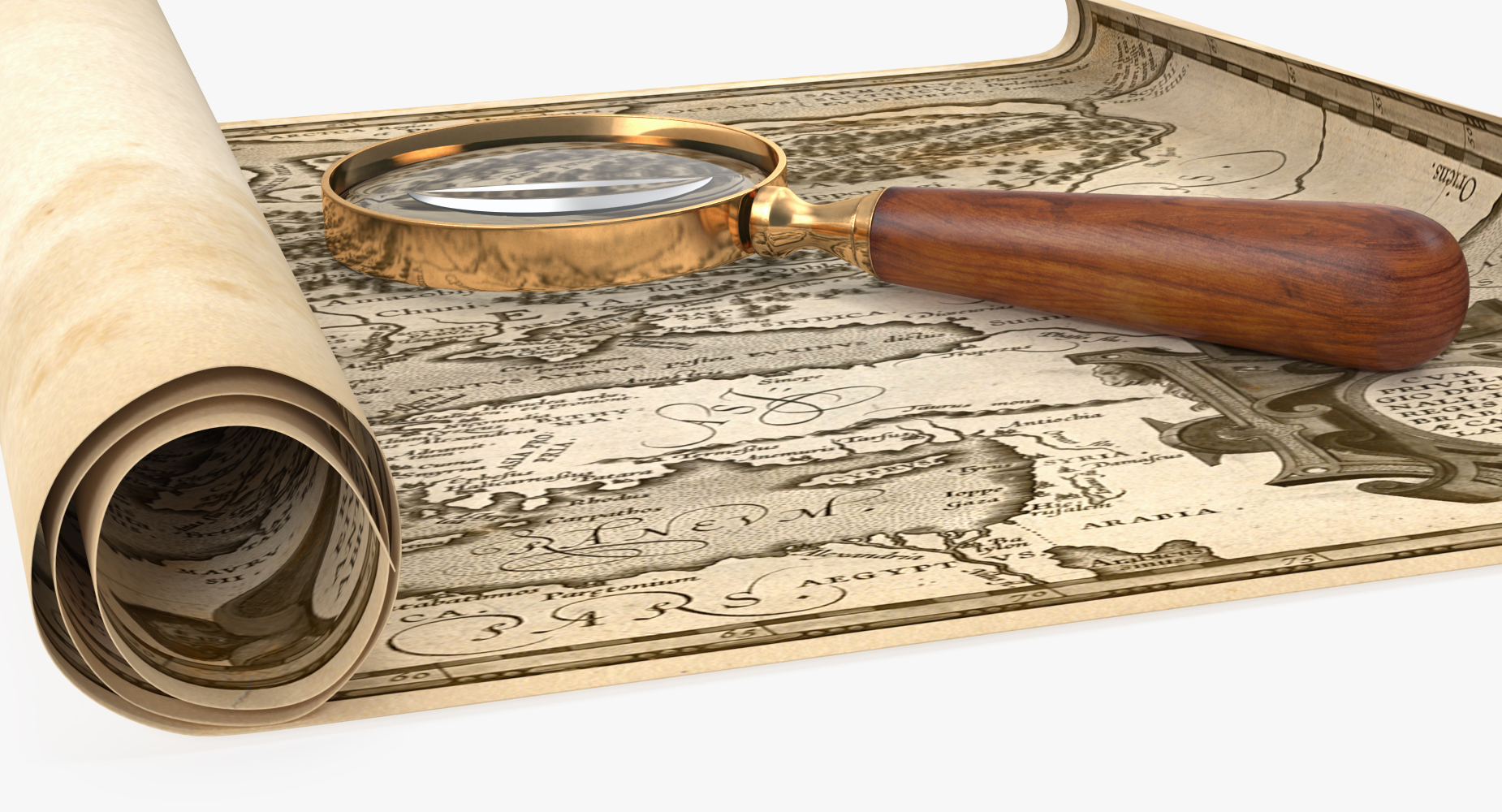 3D Retro Magnifier On Old Map