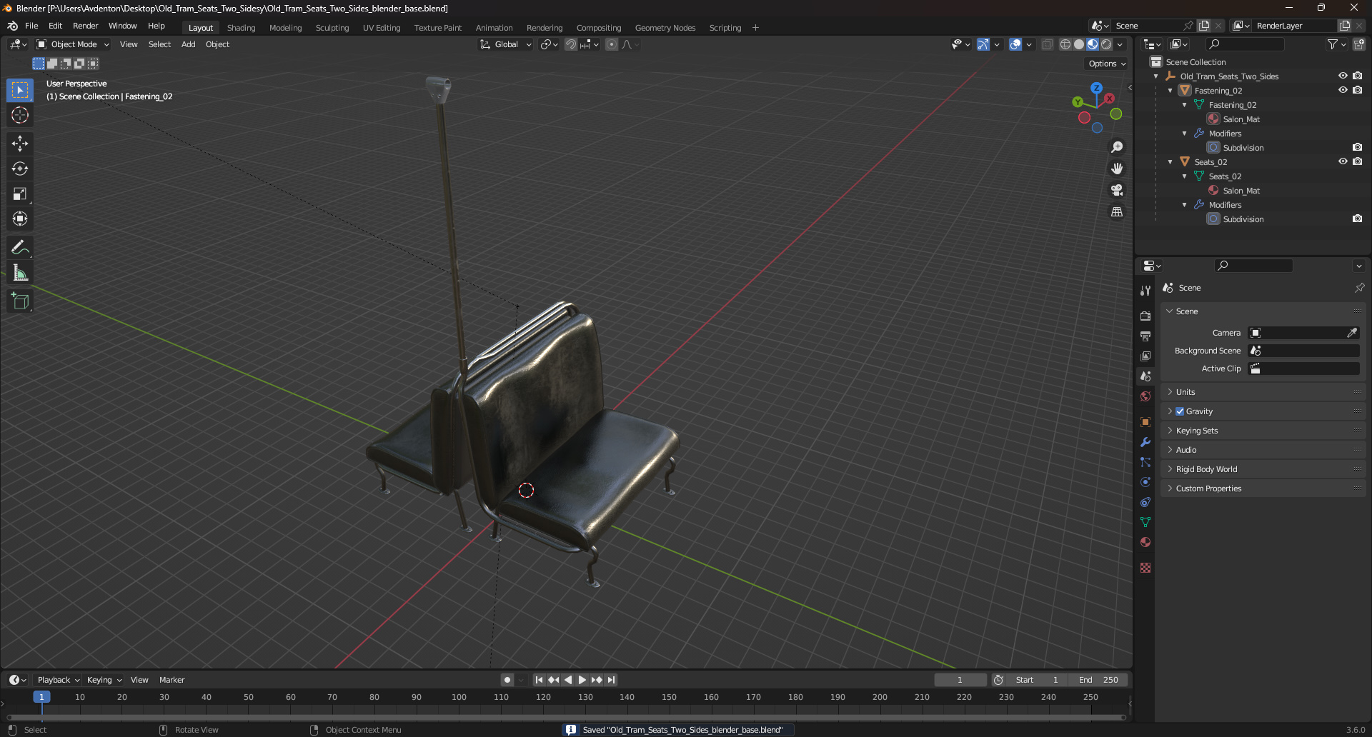Old Tram Seats Two Sides 3D model